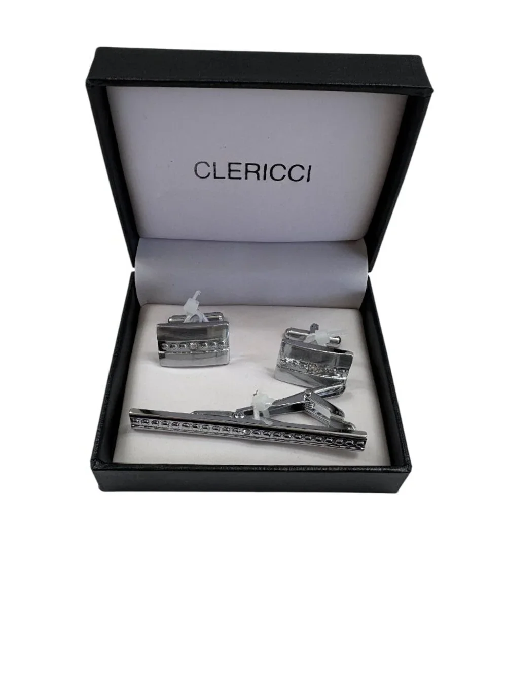 Cuff Links and Tie Clip Gift Set In Box - Silver W/Studs - NWT